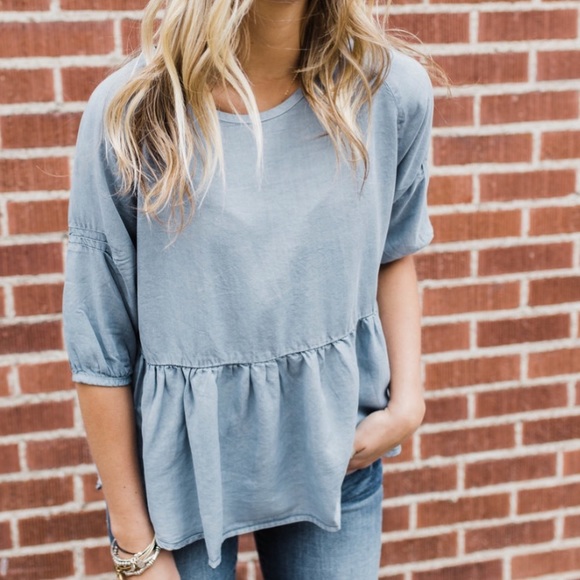 QandN Tops - French Denim Peplum Top